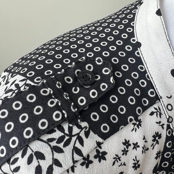 🖤Calvin Klein Women's XL Patchwork Print -button down Relaxed Shirt black White - Picture 4 of 13